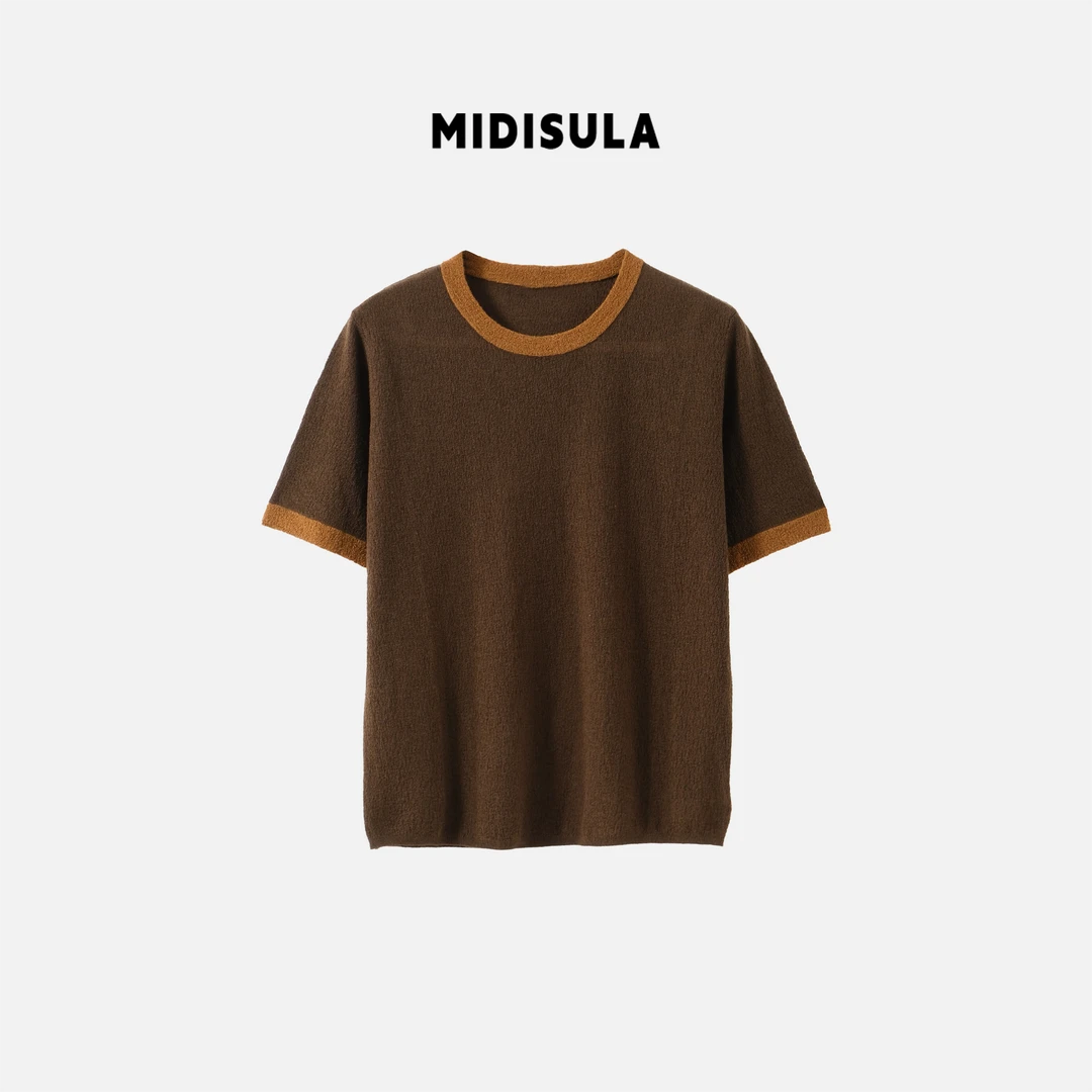 MDSL·新款琥珀流光系圆领宽松撞色简约短袖t恤1485