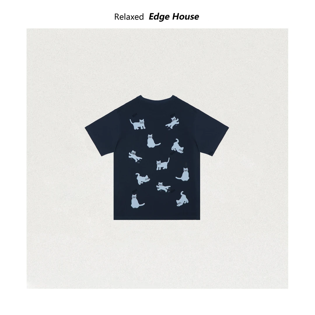 【嘻嘻家】猫咪快照 女士经典款小猫咪印花圆领T恤上衣纯棉休闲百搭