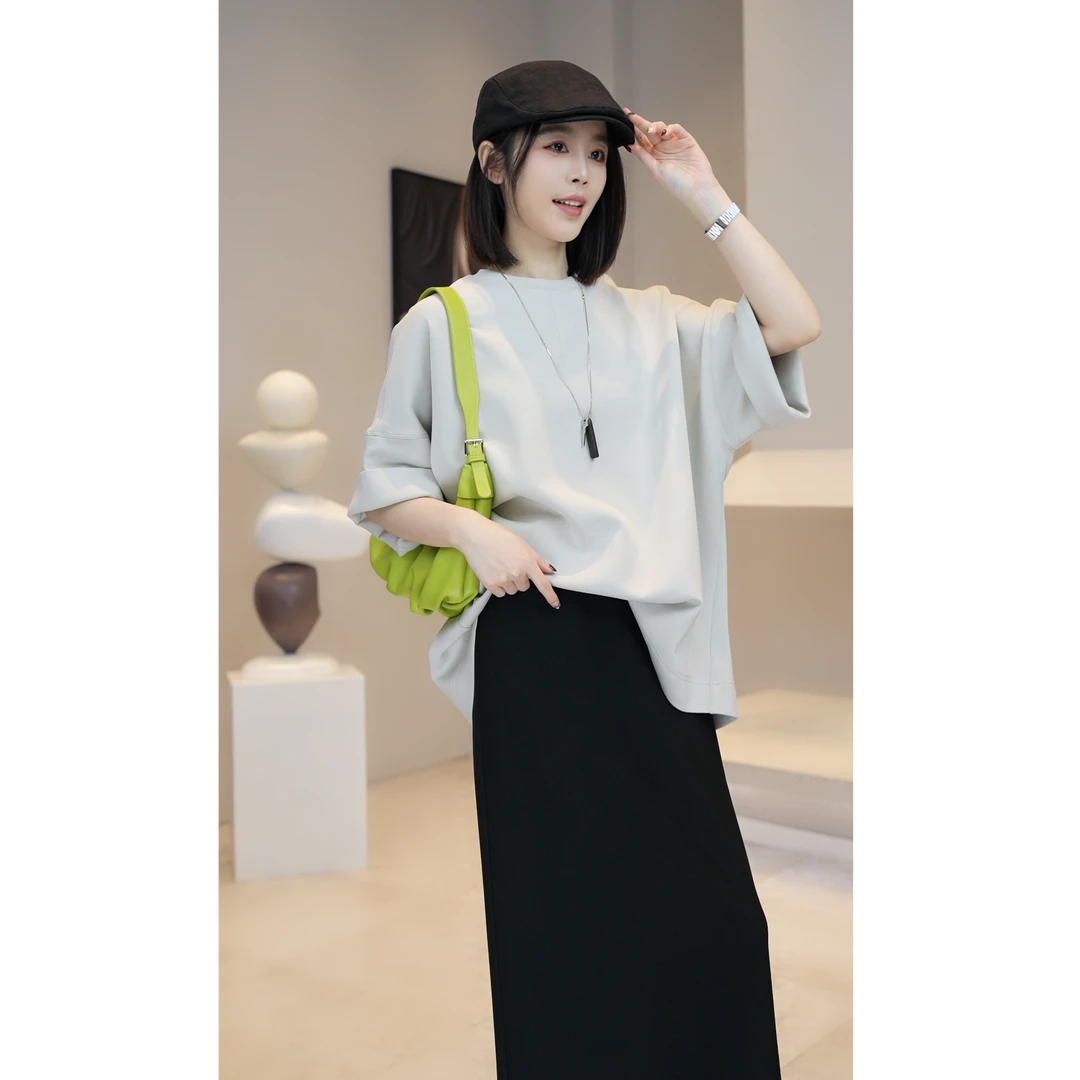 少量现现【YUE YUE】春季新款灰色简约百搭大版短袖T恤D143