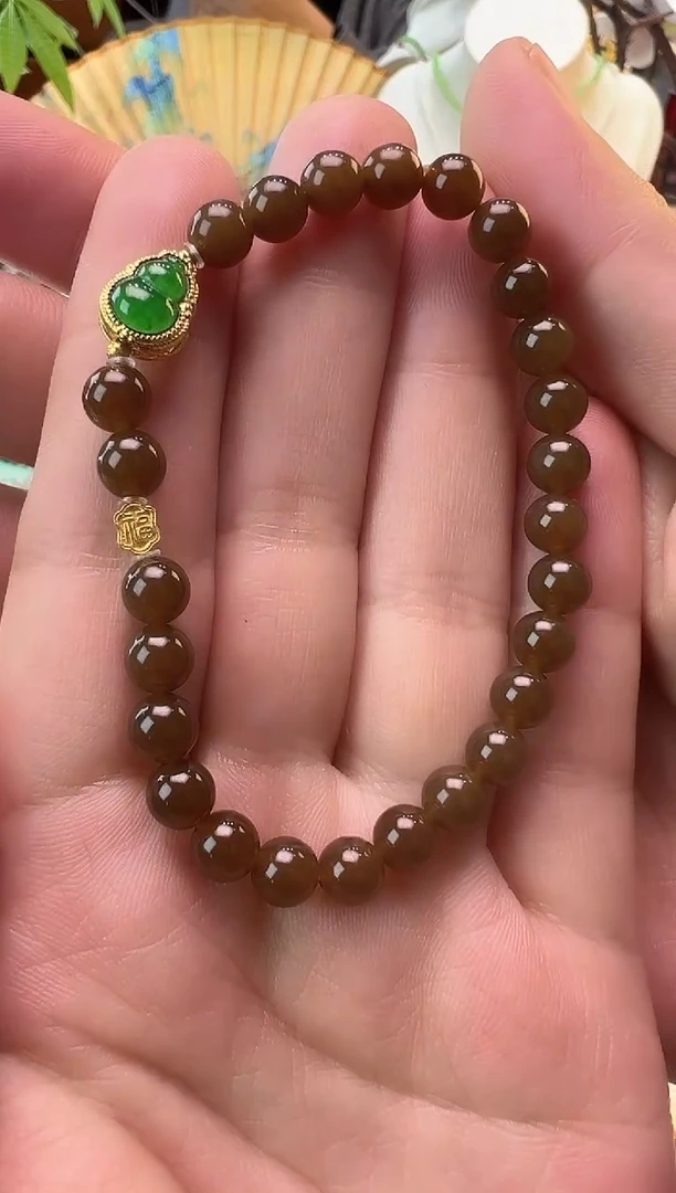 【闪购商品】和田玉（糖玉）手串18K金镶嵌糖玉6mm