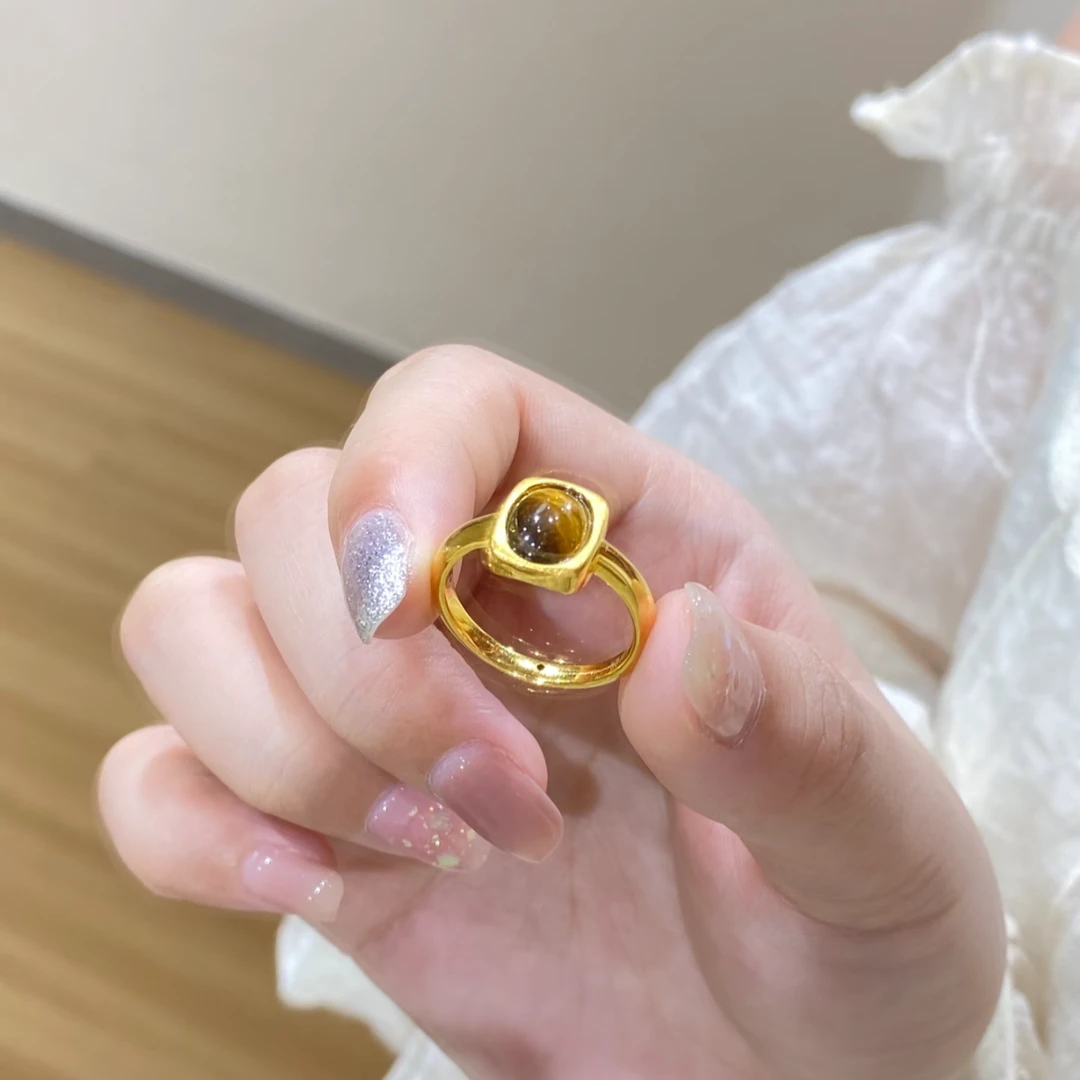 铜合金戒指 新中式方形虎眼美拉德高级感戒指简约蛋面指环洋气