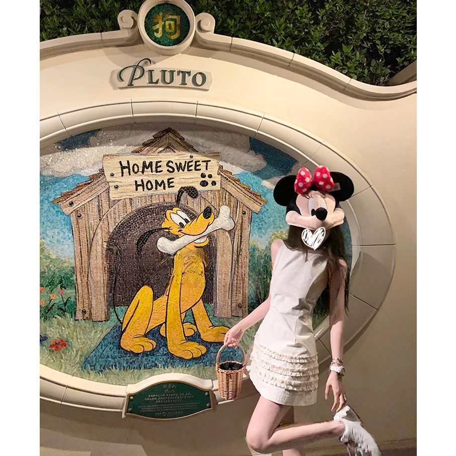 连衣裙女夏季新款设计感百搭下摆木耳边无袖宽松显瘦圆领裙子1204