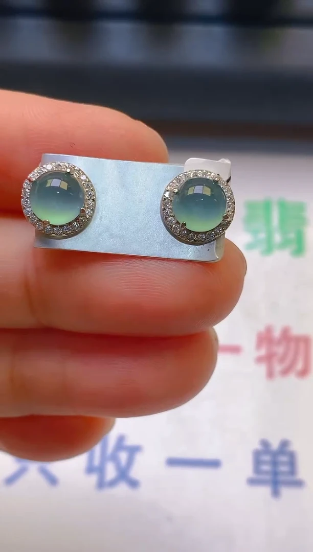 【闪购商品】翡翠耳饰银S925镶嵌天然A货翡翠1