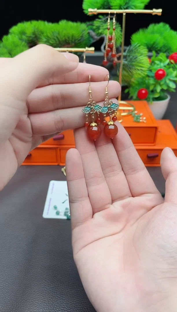 玛瑙/玉髓耳饰银S925镶嵌530