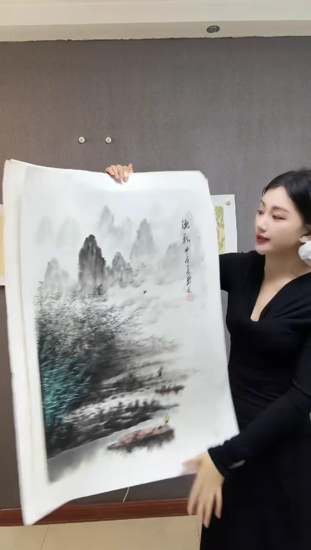 国画双节同庆《渔歌》手绘国画