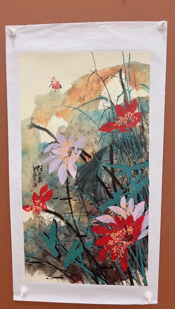 国画李文峰小三尺亮彩荷花