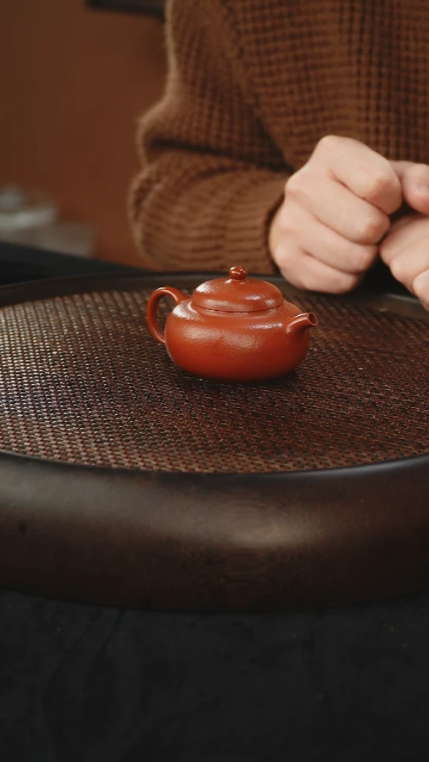 茶壶紫砂柿圆 朱泥