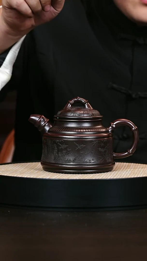 茶壶紫砂竹鼎 明红砂