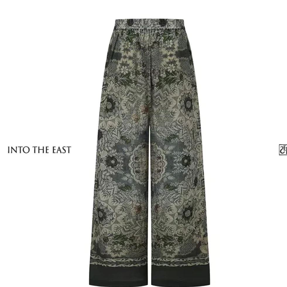 INTO THE EAST亚麻复古印花直筒裤