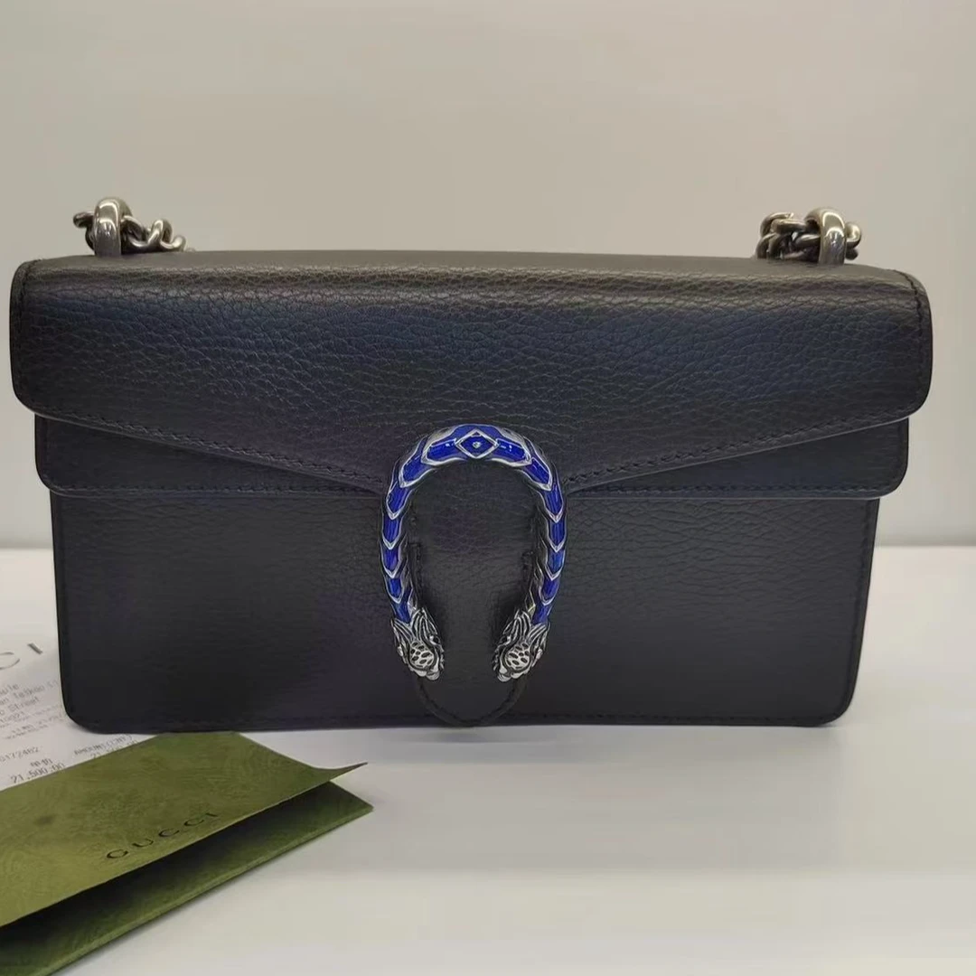 99新 GUCCI/古驰 黑皮酒神中号单肩包珐琅款/包包