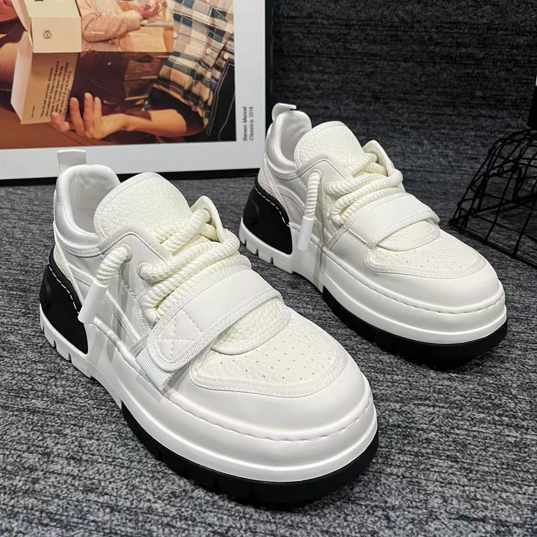 D5696欧货男士真皮时尚百搭厚底一脚蹬潮流休闲小丑鞋