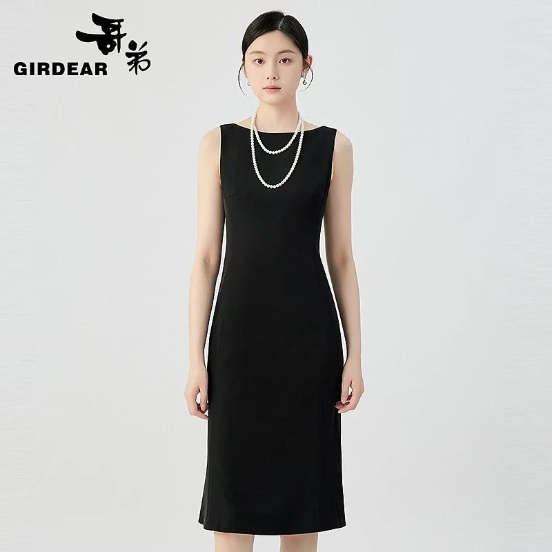 哥弟   新款女装百搭简约舒适极简气质优雅收腰无袖连衣裙1500486