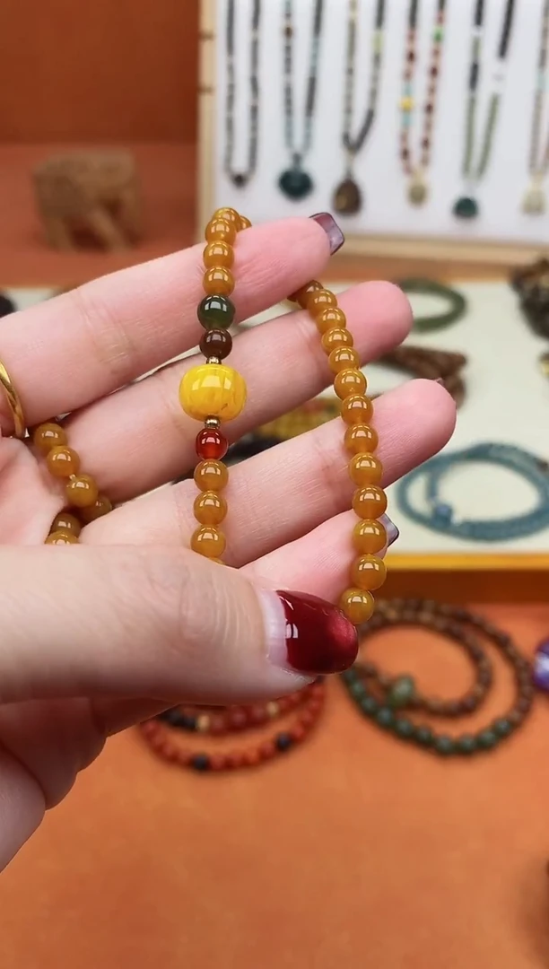 手链蜜蜡未镶嵌单圈蜜蜡05和田玛瑙手串