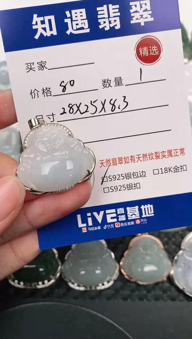 颈饰银S925镶嵌翡翠挂件