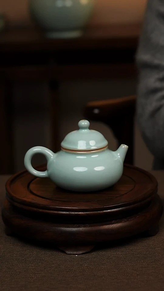 瓷片天青色全手工融天壶160ml微瑕不带礼盒