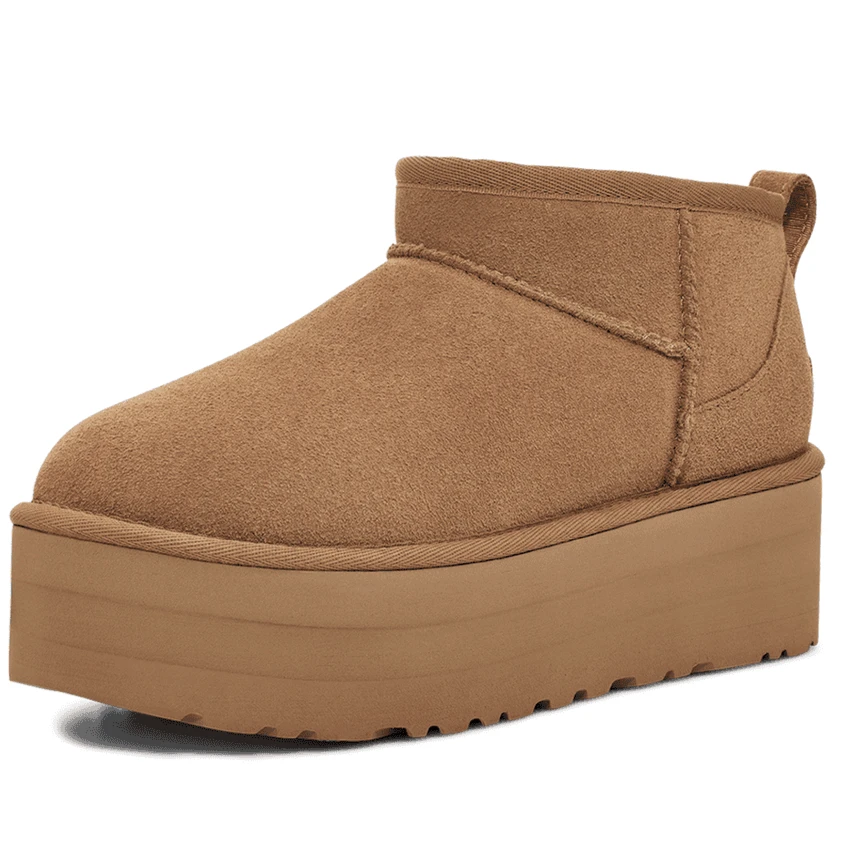 U家秋季女舒适时尚经典迷你纯色厚底保暖休闲短筒雪地靴