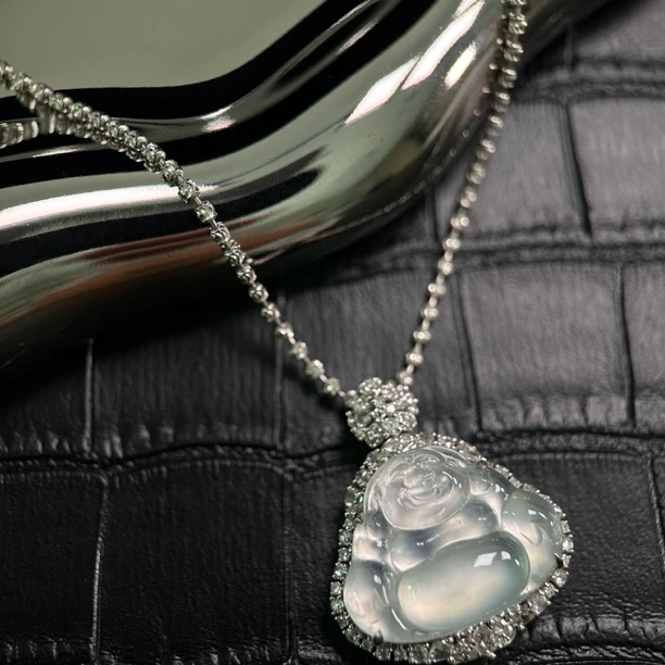 合金项链 高冰种玉佛公吊坠大肚佛公新中式纯欲风贵气新式项链A19