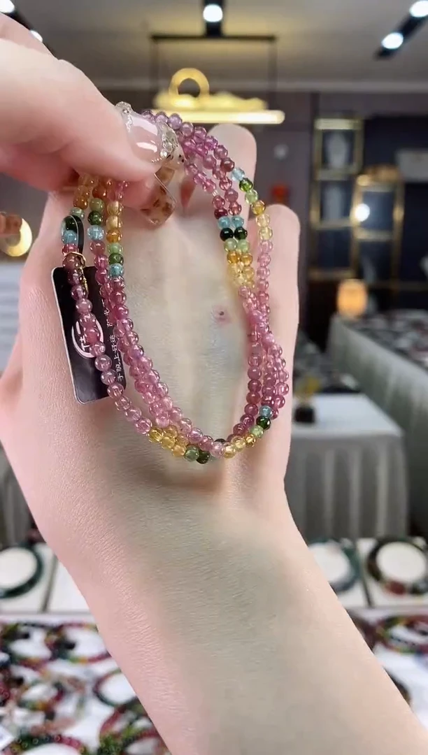 【闪购商品】碧玺三圈手串3mm+未镶嵌一物一证dan