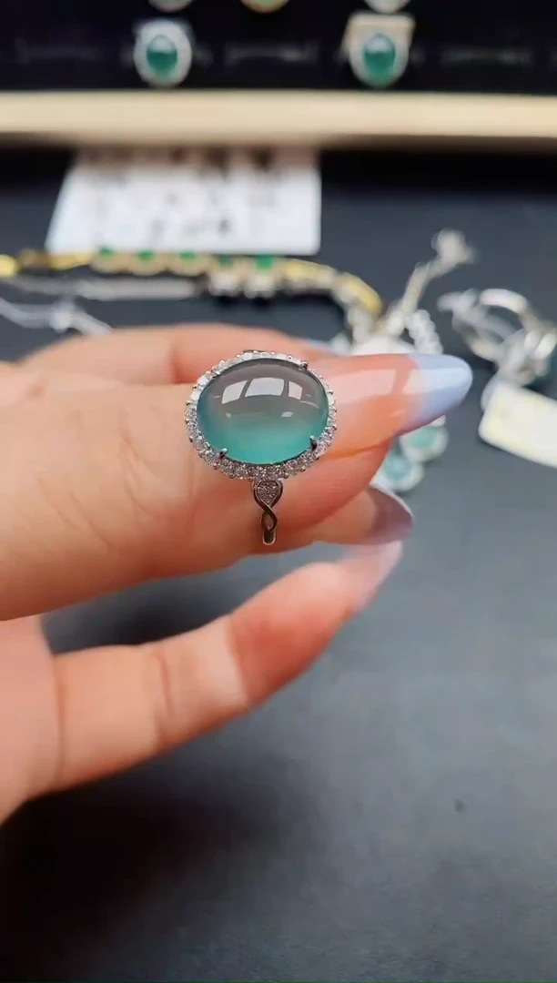 翡翠戒指银S925镶嵌21321