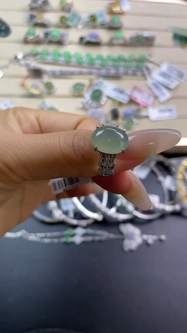 银S925镶嵌戒指翡翠翡翠 蛋面 银S925镶嵌