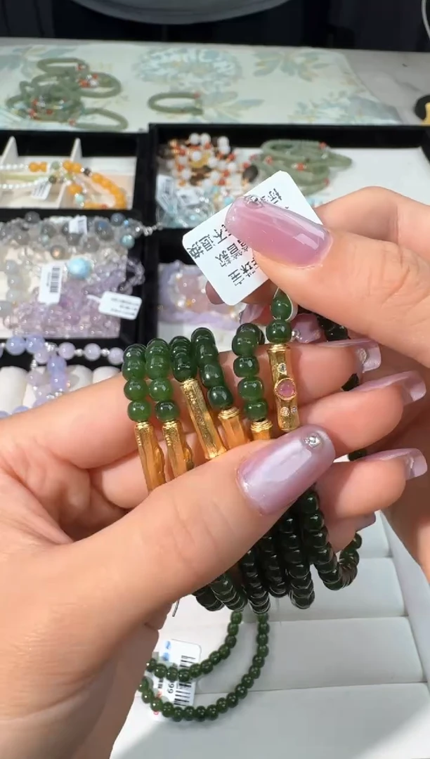 手链银S925镶嵌和田玉N048碧玉老型设计款