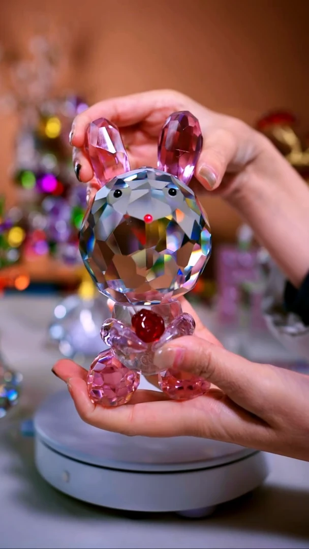 手工艺品琉璃粉色耳朵兔