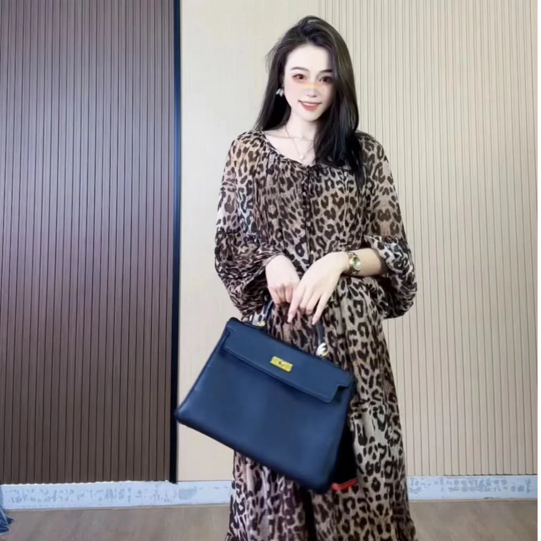 【爱菲雅】文文洋气轻奢气质豹纹连衣裙