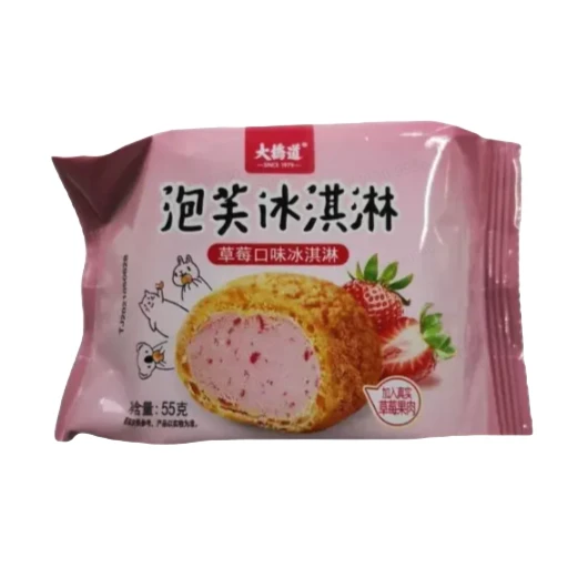 大桥道泡芙冰淇淋草莓口味 55g雪糕同城配