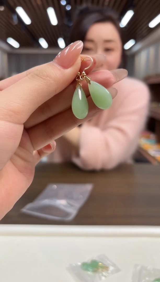 14K金镶嵌和田玉耳饰DIY款E868