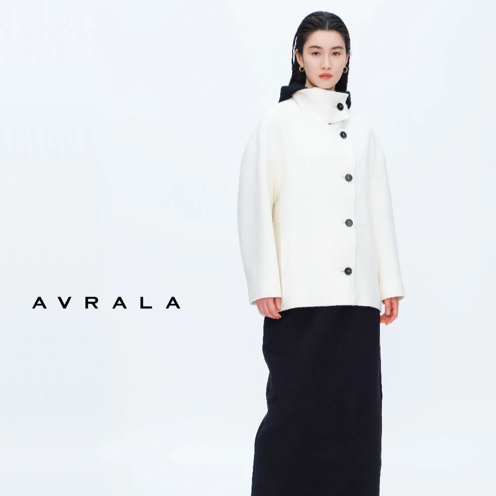 AVRALA立领可翻领廓形简约中长大衣8D74739
