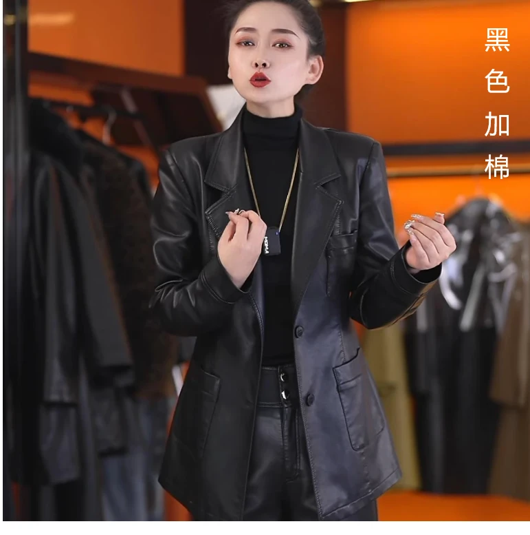 玲玲 1 （688加棉）新款收腰显瘦气质女士西装皮衣