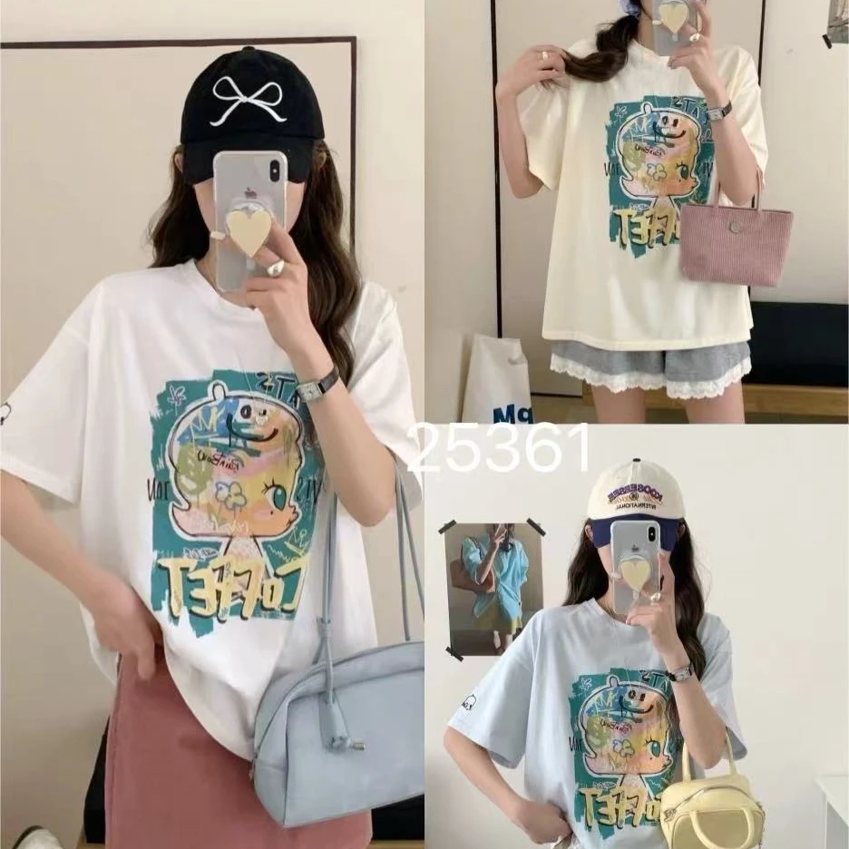2025新款夏装显瘦遮肉美式小众个性印花短袖T恤25361