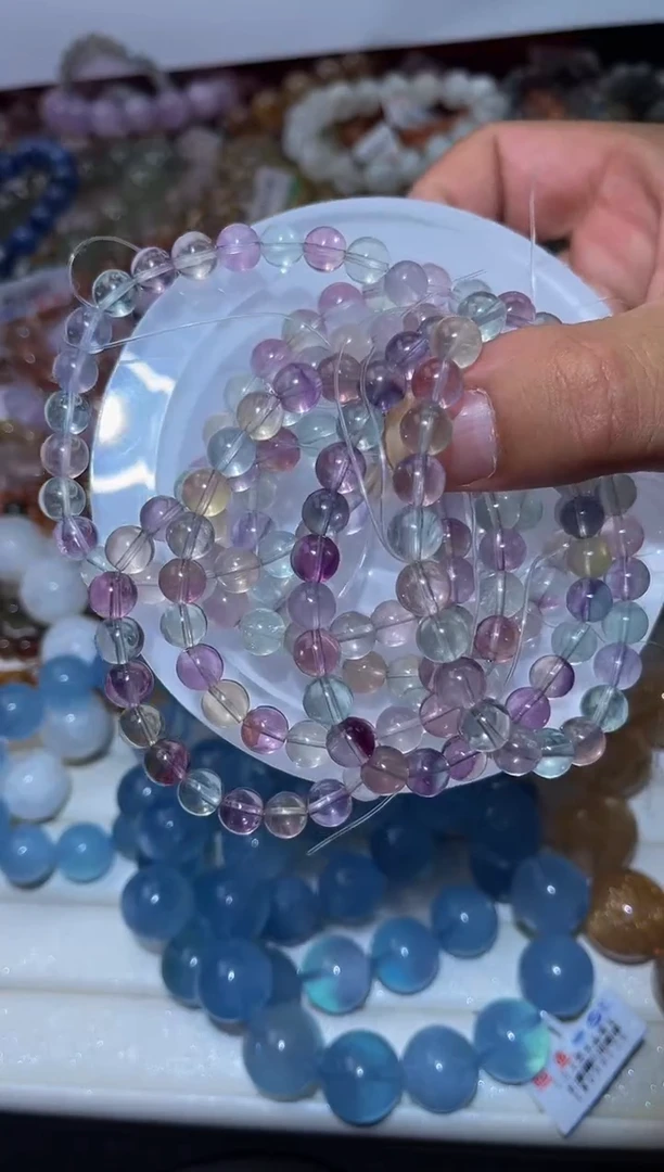 手串未镶嵌萤石L4-8mm彩荧石单圈-多样性发其一