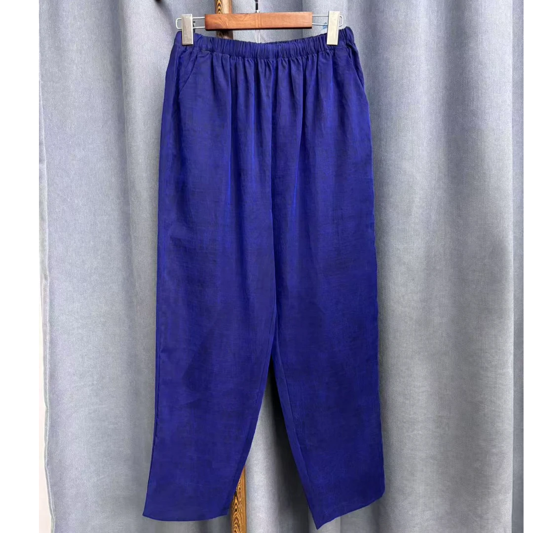 2025夏季新款休闲百搭款式桑蚕丝香云纱龟裂纹小脚裤女A917