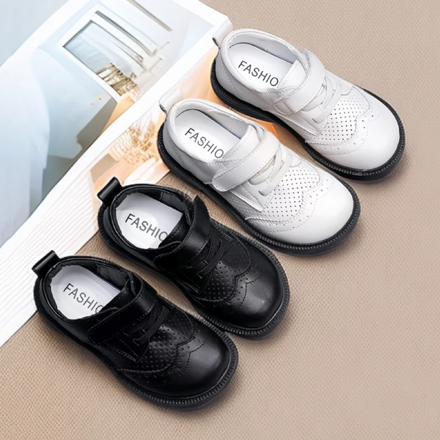 儿童皮鞋黑色男童夏季透气真皮软底6-12岁宝宝2025中大童男孩演出