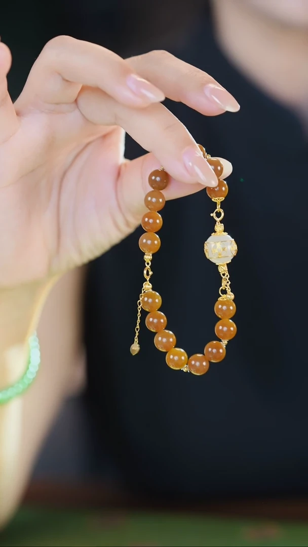 未镶嵌手链和田玉和田玉红糖高定手链 18K