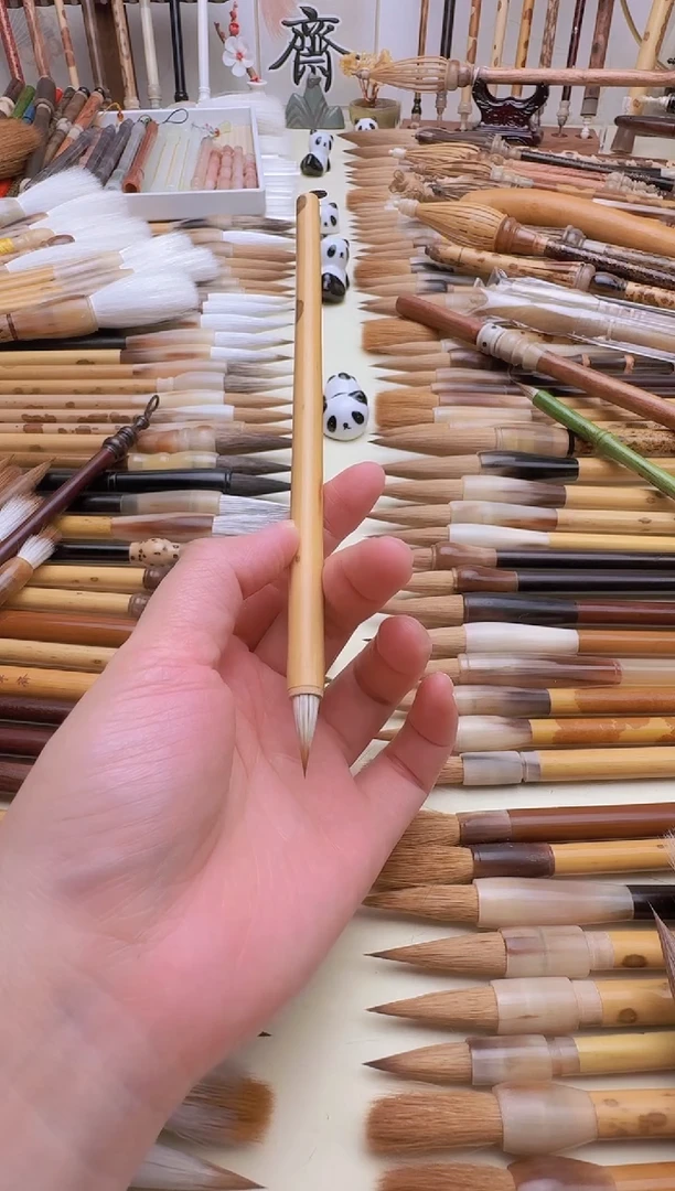 湘妃竹支杆纯元尾狼羊兼毫小楷出峰1.8cm