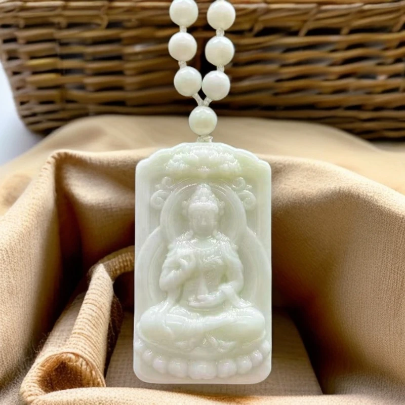 中国四大名玉蓝田玉山流水观音40X70MM全玉珠链多样性发货一件F37