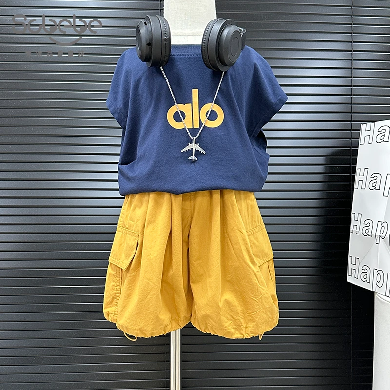 【仟与】儿童套装夏季新款男童韩版欧若风工装字母印花AT925