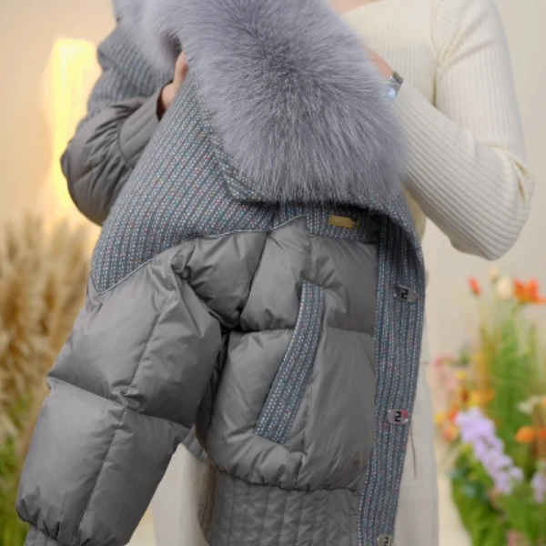 XA1-2025冬季高级莫兰迪灰时尚气质羽绒服