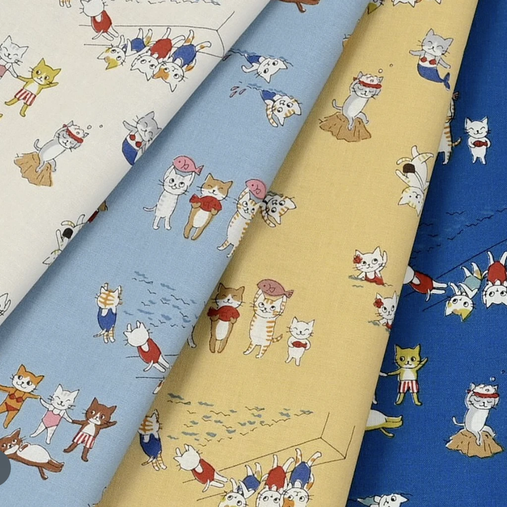 【国内现货】KOKKA 钓鱼小猫猫半米日本进口纯棉服装桌布包包手工