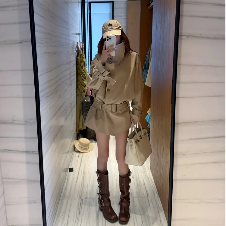 早秋新款短款风衣小个子立领收腰显瘦英伦风宽松廓形外套女