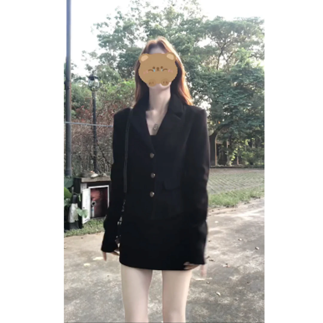 2025秋季黑色小香风套装女秋季新款西装外套时尚短裙套装女X11243