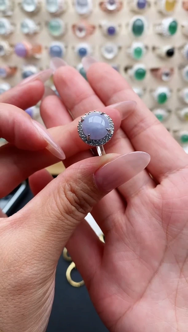 银S925镶嵌戒指翡翠天然缅甸翡翠A货111-7