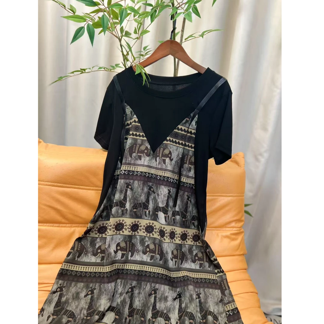 晴曦原创【吉祥】夏季新款拼接假两件连衣裙