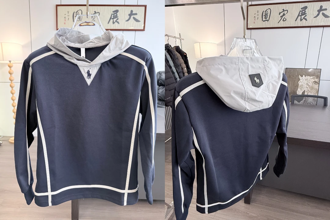 【大美夕】拼接免烫套头长袖连帽宽松型卫衣秋季男士休闲撞色6605