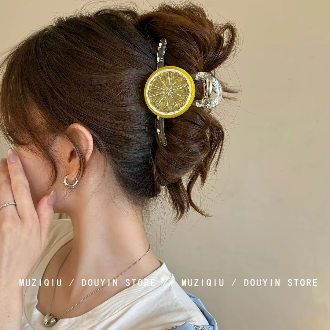 木子秋夏日清新柠檬片蝴蝶结盘发抓夹高级感气质时尚甜美百搭发夹