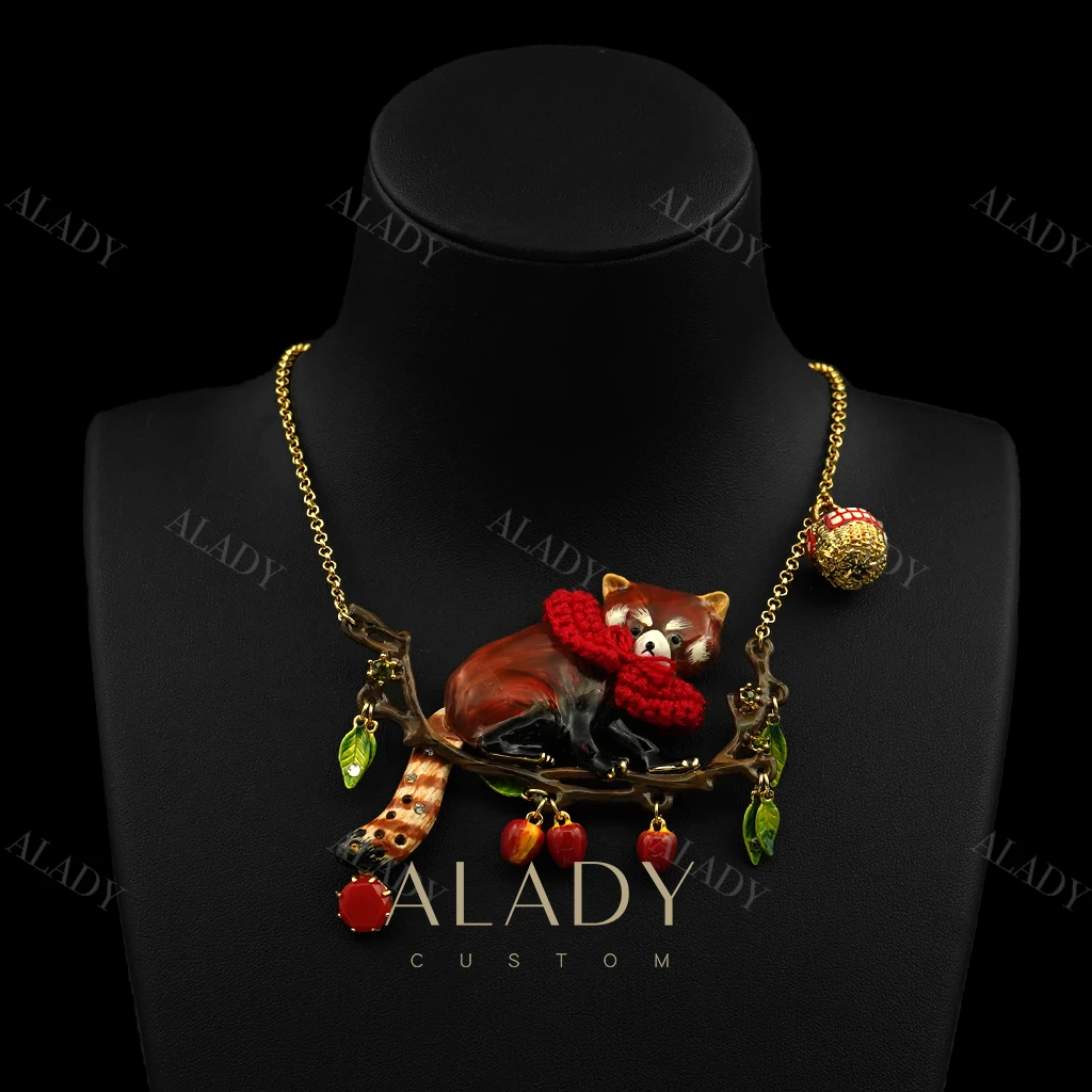 合金合成锆石项链 小浣熊红樱桃设计款时尚项链
