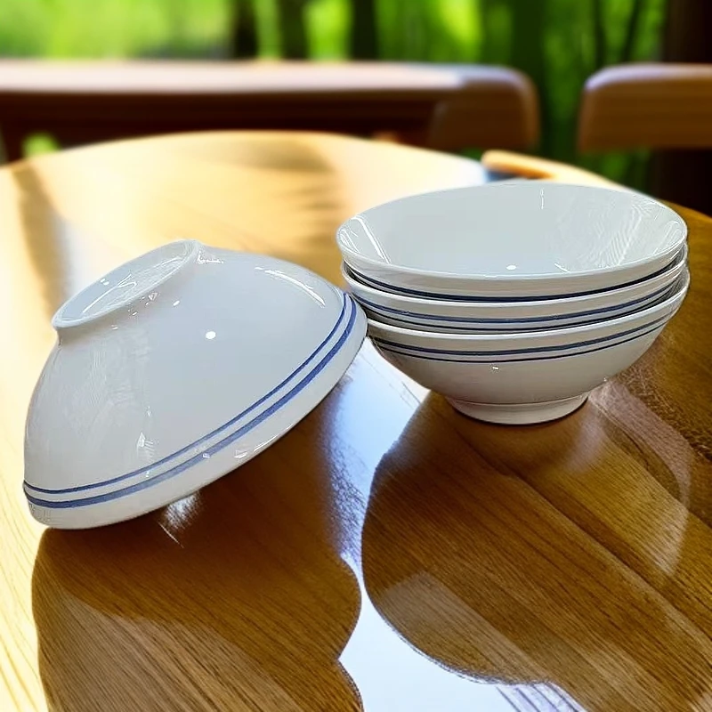 老式蓝边碗怀旧碗面碗菜碗米饭碗陶瓷小时候吃饭碗喝粥装扣肉碗