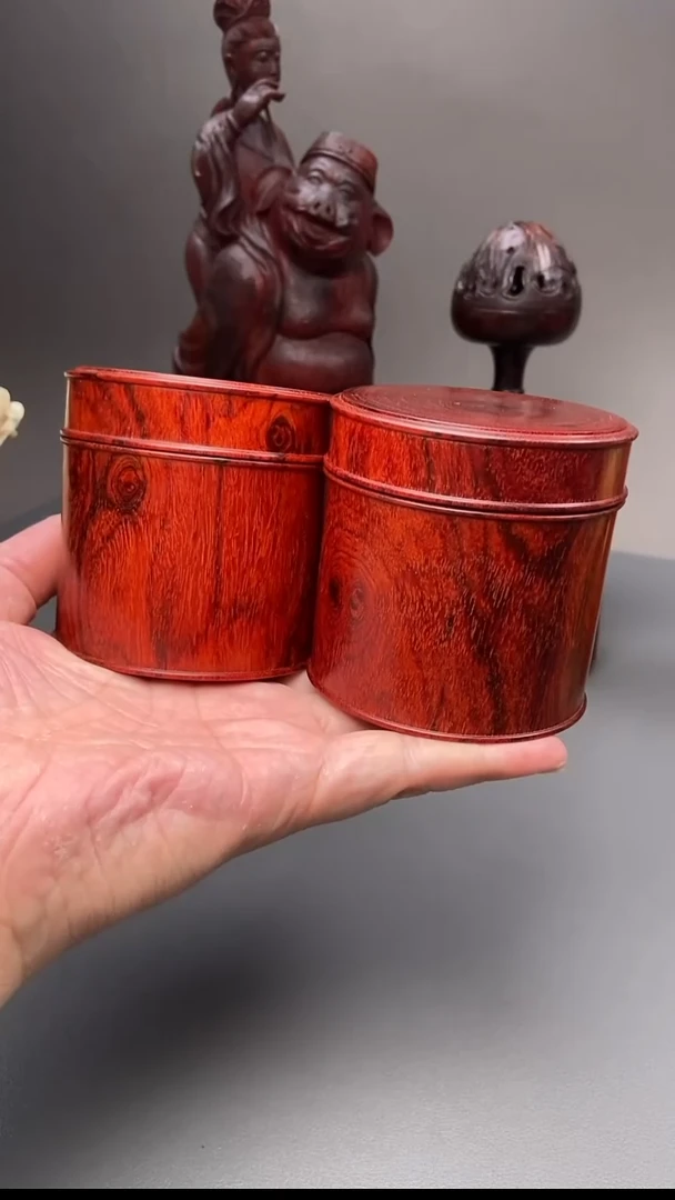 小叶紫檀印度小叶紫檀茶叶罐一对